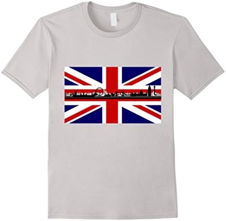 Men's London Skyline British Union Jack Flag T Shirt Large Silver