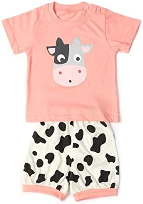 Baby Clothes Sets Infant Outifts Toddler Short Sleeve Shirt + Pants with Animals Dows (Pink, 3T)