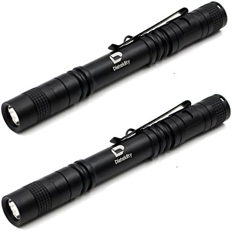 Tactical Pen Light LED Flashlight CREE XPE2-LED R3 - Mini Size for a Variety of Applications - Water Resistant Design - 100LM - Battery Not Included by Diateklity (Black,2pcs)