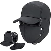 Mens Winter Windproof Warm Hat with Ear Flap,Black Cold Weather Skiing Hunting Fishing Gifts Trapper Hats for Men Women