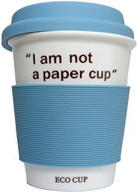 Eco Cup - Ceramic Travel Mug With Silicone Lid &amp; Sleeve ,To-Go Tea and Coffee Cup with Cute Face, Best Gift for Your Best Friends, Wish You Happy Everyday (8oz blue) by Magician