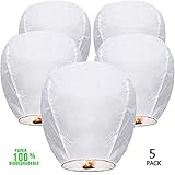 Chinese Sky Lanterns ECO Wire-Free Flying Chinese Sky Lanterns (5 Pack) - 100% Biodegradable, Environmentally Friendly Lanterns!