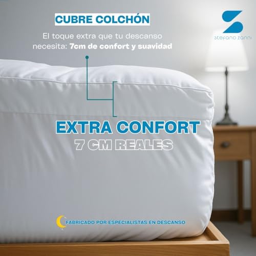 STEFANO ZANNI Cubre Colchón Tipo Colchoneta Microfibra Extra Confort - Extra Relleno 7 cm de Microgel y Down Alternative, Máxima Comodidad y Soporte, Hipoalergénico. King Size (200cm x 190cm)