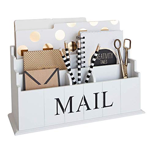 BLU MONACO White Wooden Mail Organizer 3 Tier White Desk Organizer