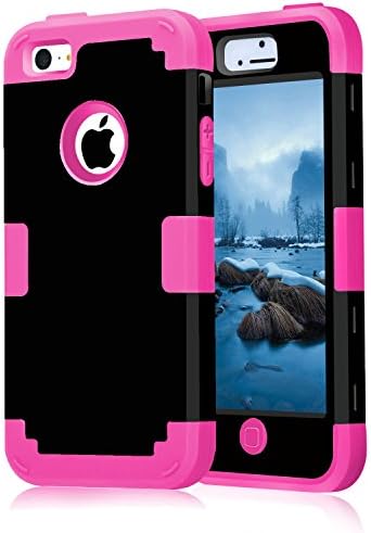 iPhone 5c case, (TPU+ Silicone) Anti-slip Shockproof Dustproof slim and stylish protective case for iPhone5c (Black+Hot pink)