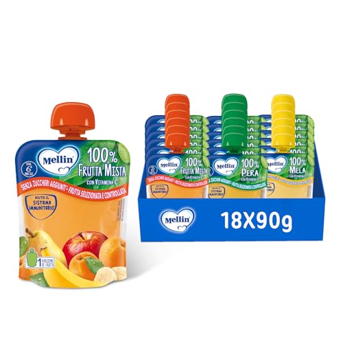 Mellin Merenda, Mix Gusti, Mela, Pera e Frutta Mista, 18x90g