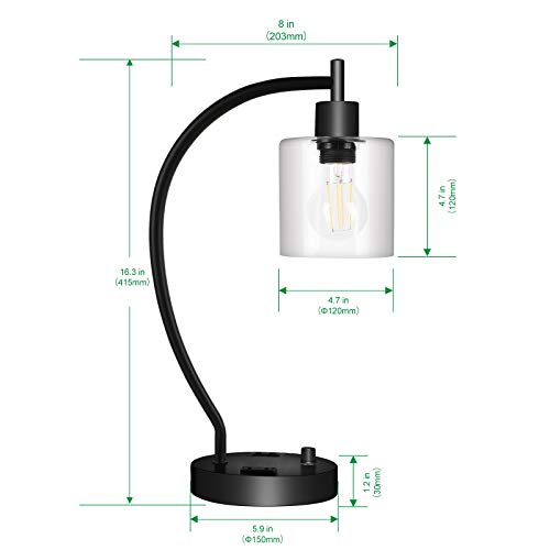 Industrial Table Lamps with USB ports , Modern Nightstand Lamps with 2