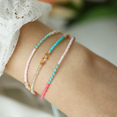 Sinfu Women's Summer Personality Bohemian Hand-Knitted Adjustable Hand Strap Multi-Color Beaded Bracelet Anklet Ladies Jewelry Gift (C)