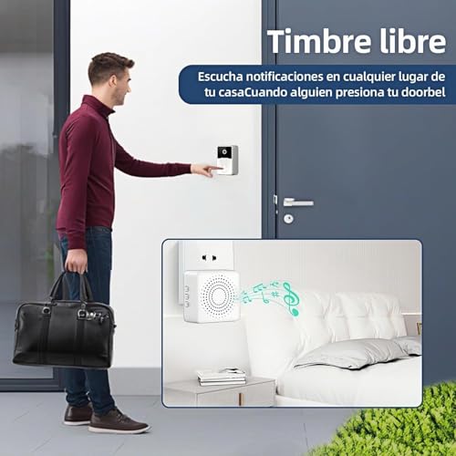Genérico Videotimbre Inalámbrico WiFi 2,4 GHz con Cámara HD 1080P, Visión Nocturna, Audio Bidireccional, Control Desde App Móvil, Montaje Sencillo Sin Cableado