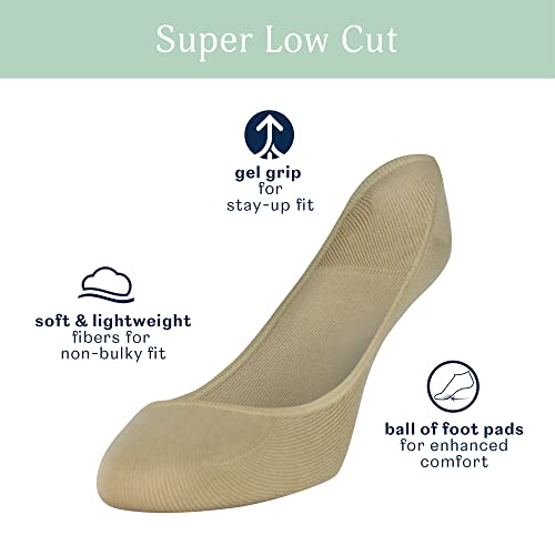 Peds Women's Padded Super Low Cut No Show Socks, 6Pairs, Nude, Shoe
