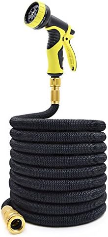 Top Strongest Brass Fitting Flexible Expanding Garden Hose on the Planet with Solid Brass Ends Double Latex Core Extra Strength Fabric 9' Function Spray Gun - Black 50ft