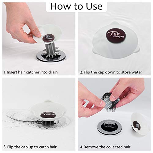 Drain Hair Catcher with Stopper, 3-in-1 Durable Tub Drain Protector Hair Drain Clog Prevention for Bathtub, 2 Pack