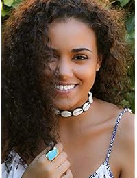 Q&YFH Juego de 2 gargantillas de piel de concha de puka para mujer, hecho a mano, color negro, Adjustable