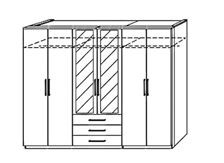 Chroma 6 Door 2 Mirrored Hinged Combi Wardrobe With 3 Drawers