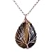 Top Plaza Wire Wrapped Tree of Life Natural Gemstone Teardrop Pendant Necklace Healing Crystal Chakra Jewelry for Women - Tiger Eye Stone