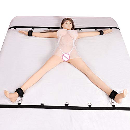 Bondage Restraints Set Kit for Bed Sex Play SM Bondage Toy Gear Wrist and Ankle Cuffs Rope Strap On Harness for Women Couples Lesbian Female