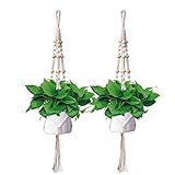 Anglink Macrame Plant Hanger, Outdoor Indoor Plant Hangers Hanging Planter for Hanging Plants - Cotton Rope, 4 Legs, 41 Inch (2 Pack)