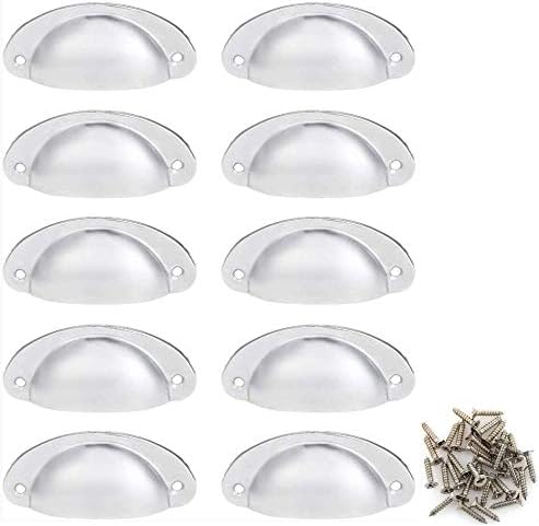 Namvo 10 Pack Drawer Pull Handles Vintage Antique Shell Cup Kitchen Cupboard Door Cabinet Furniture Knobs with Screws White (8.2 X 3.5cm)