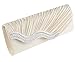 Jubileens Pleated Satin Wavy Crystal Clutch Evening Bag Wedding Purse Handbag (Champagne)