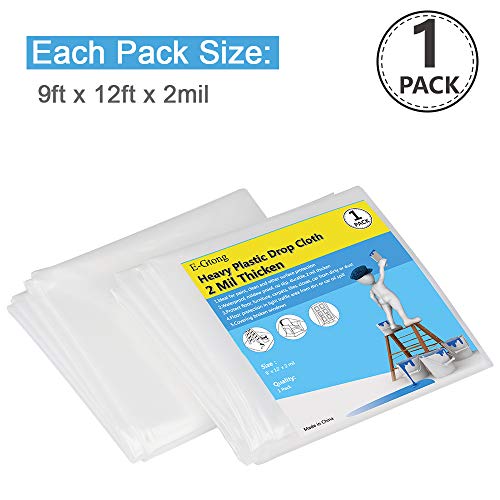 E-Gtong 1-Pack 2 Mil Heavy Duty Plastic Drop Cloth, 9-Feet by 12-Feet Clear Plastic Tarp Plastic Painting Tarp Plastic Sheeting, Waterproof Patio Furniture Covers - Thumbnail 3