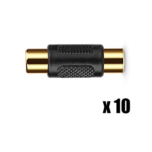 Extractme 10 Pack RCA Coupler Audio Video RCA Female to Female Adapter Gold