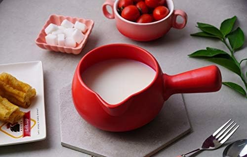 Leermart Ceramic Warmer Milk Butter Mini Saucepan Cookware Kitchen Cookware Pot(500ml) (red)