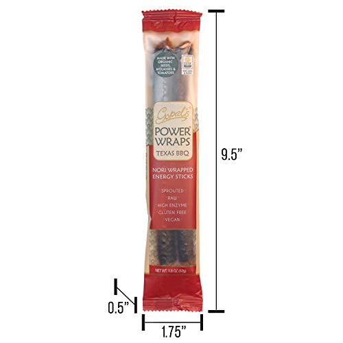 Gopal's Texas BBQ Power Wraps, Vegan and Gluten-Free Nori-Wrapped Energy Snack , Raw and USDA Certified Organic Food Energy Sticks 1.8 Ounces (Pack of 24) - Thumbnail 7