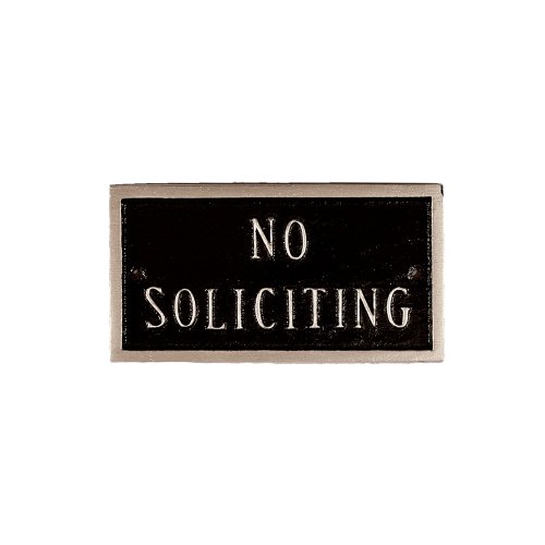 Montague Metal Products 5.75 by 3-Inch No Soliciting Plaque, Petite, Black/Silver