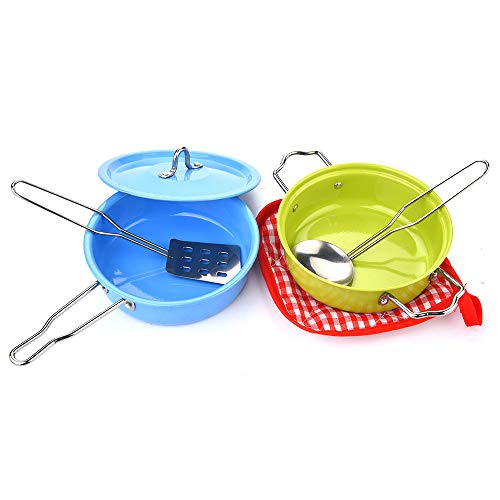 Pretend Play Kitchen Playset - 6 Pcs/Set Kids Pretend Toys Kitchen Toys [No Sharp Edges] Stainless Steel Cookware Toy Setteel Cookware Toy Set (US STOCK)