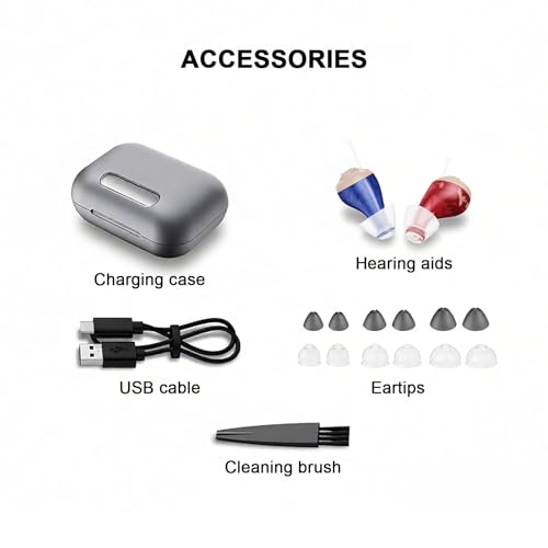 Rechargeable Hearing Aids for Seniors, Smart Noise Reduction Hearing Aid with Crystal Clear Sound, with Portable Charging Case