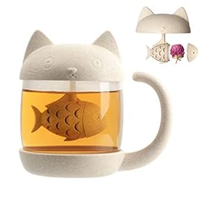 Cymax 250 ml kat glazen beker thee mok met vis thee ei zeef filter, perfect voor bruiloft, verjaardagscadeau, moederdag…