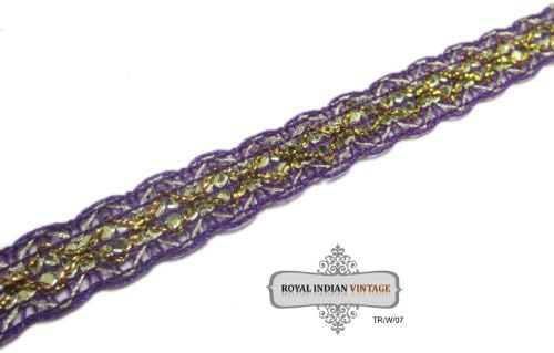 Indian Sari Border Craft Gota Work Decorative Fabric Home Decor Apprael Lace 1 Yard Trim Purple Ribbon Hand Crafted