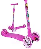 OUTON Kick Scooter for Kids & Toddlers Girls or Boys – Adjustable Height w/Extra-Wide Deck PU Flashing Wheels for Children from 2 to 14 Year-Old Purple