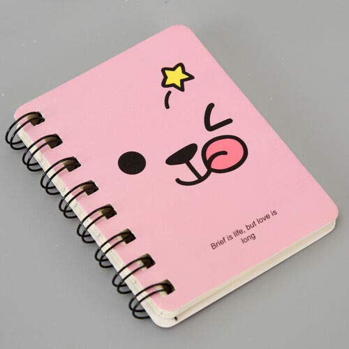 SUPERTOOL Mini Spiral Notebook Cartoon Diary Notepad Cute A7 Expression Pink 160 Pages (1Pcs)