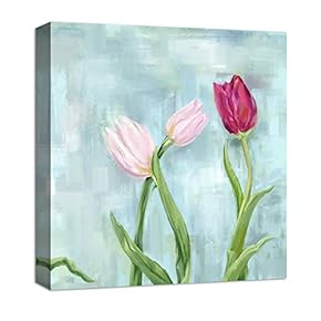Canvas Wall Art Beautiful Tulip Flowers Painting Artwork for Home Prints Framed - 12x12 inches