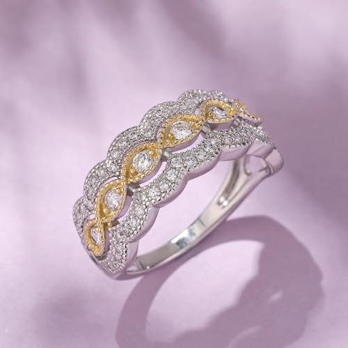 Jeulia 925 Sterling Silver Round Cut Milgrain Engagement Ring for Women Anniversary with Case
