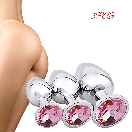 3 Pcs Anal Plug Training Sets Kit Beginner Starter Set, Luxury Jewelry Design Fetish Butt Plug Fantasy Sex S/M/L, Anal Sex Toy Metal-Plated Butt Anal Plugs for Sex Games