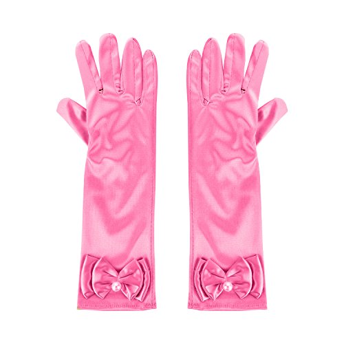 image for qnprt Long Satin Formal Gloves,Kids Size Full Finger with Pearl Bowkno