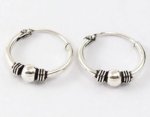Real 925 Sterling Silver Bali Earring Hoops Black Oxidized Unisex 1/2" (12 mm)