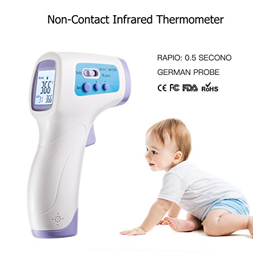 Digital Infrared Thermometer,iBazal IR Laser Thermometer, Electronic Forehead and Ear Temperature Gun for Baby, Adult, Pet, Food, Multi-Function/Non-Contact/Instant Reader(Battery Included)