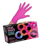 Framar Pink Paws Nitrile Gloves, Powder Free, Latex Rubber Free, Disposable Gloves - Non Sterile, Food Safe, Medical Grade, Convenient Dispenser Pack of 100, (Extra Strength) (Small)