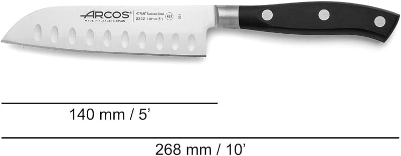 Set di 3 Coltelli da Cucina: 1 Coltello Mondador + Santoku + Coltello Chef – Lama in Acciaio Inossidabile e Manico in Poliossimetilene – Serie Riviera, Colore Nero