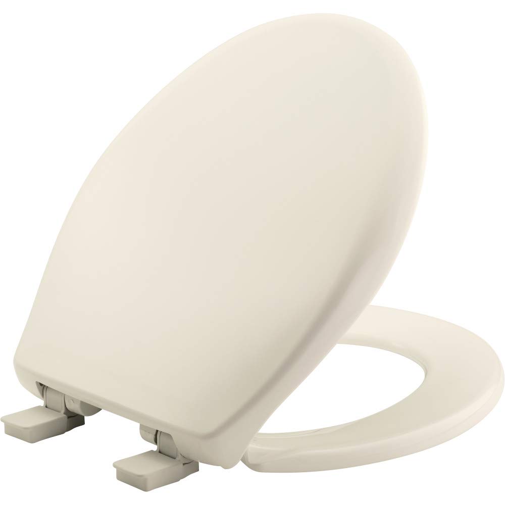Bemis Aurora Slow Close Toilet Seat, Easy Clean Hinges and Adjustable Perfect Fit Plastic Seat, Round, Biscuit