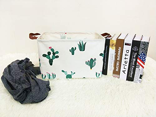 TIBAOLOVER Square Natural Linen & Cotton Fabric Storage Bin with Handles for organizing Kids Toy/Playroom Organization/Toy Bin/Closet/Shelf Baskets/Baby Hamper(Green and Red Cactus) - Thumbnail 4