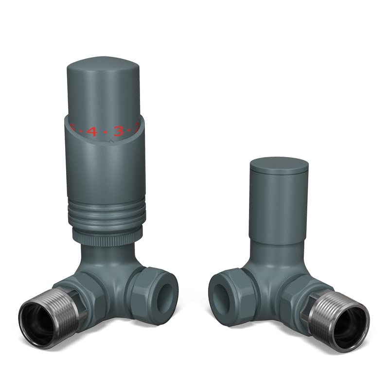 UK Radiators Anthracite Thermostatic Radiator Valve 15mm Corner Lockshield in Anthracite aColor and Matt Finish - Classy and Modern Design 1/2" x 15mm Corner Radiator TRV
