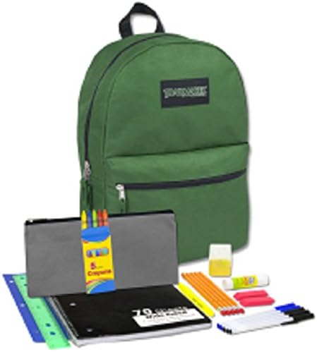 Preassembled 17 Inch Backpack & 12 Piece School Supply Kit (Green)