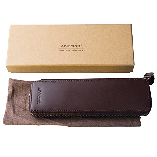 Ancicraft Pencil Case Leather Pouch Fountain Pen Holder With Zipper For Men Women (Coffee)