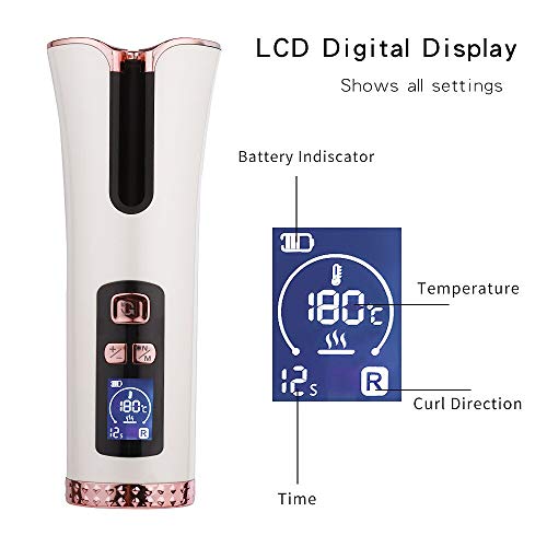 Inno Huntz Automatic Curling Iron - Cordless Hair Curler – Curling Wand with 4 Time and 3 Temperature Settings – Portable Curling Iron – Wand Curler for Hair Styling – Lovely Christmas - White