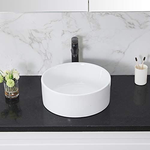 VCCUCINE Modern Bathroom Porcelain Round White Ceramic Vessel Sink, Countertop Sink for Lavatory Vanity Cabinet