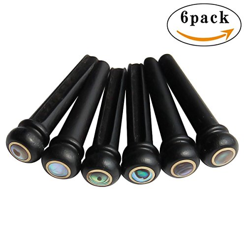 Pakala66 Ebony Guitar Pins Inlaid Abalone Dot-Guitar Strings for Acoustic Guitar Replacement Parts-6 Pack